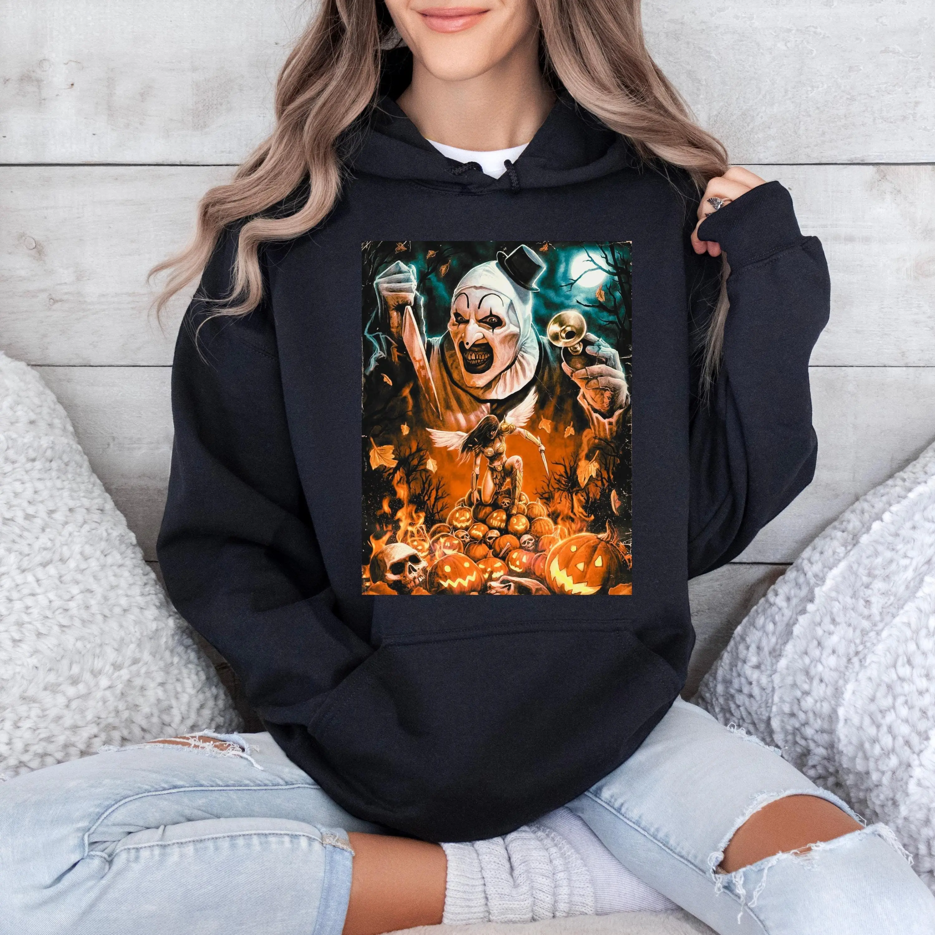 Terrifier Movie Hoodie, Scary Clown Sweatshirt, Homage Horror Graphic 90s Shirt, Halloween Movie Shirt, Terrifier Movie Sweatshirt, Thriller Movie Sweater Cotton Crewneck Sweater Womenswear Tops Women Lady