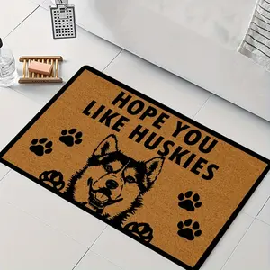Huskies Welcome Doormat, Animal Printed Rug - Machine Washable Lightweight 100% Polyester Indoor/Outdoor Mat with "Hope You Like Huskies" Design & Siberian Husky Paw Prints - Durable Entryway Mat for Dog Lovers