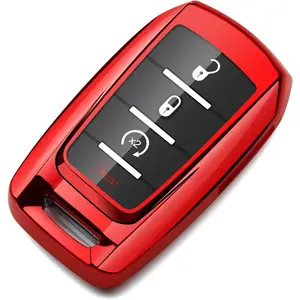 Compatible with Ram Key Fob Cover Red Car Key Chain Case Holder Protector 1500 Classic 2500 3500 Laramie ProMaster 1500 2500 3500 City Dodge Accessories