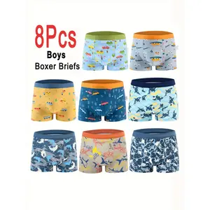 8pcs Boys Boxer Briefs, Cute Cartoon Print Short Trunks, Kids Sports Underwear Underpants for Children's Daily Wear