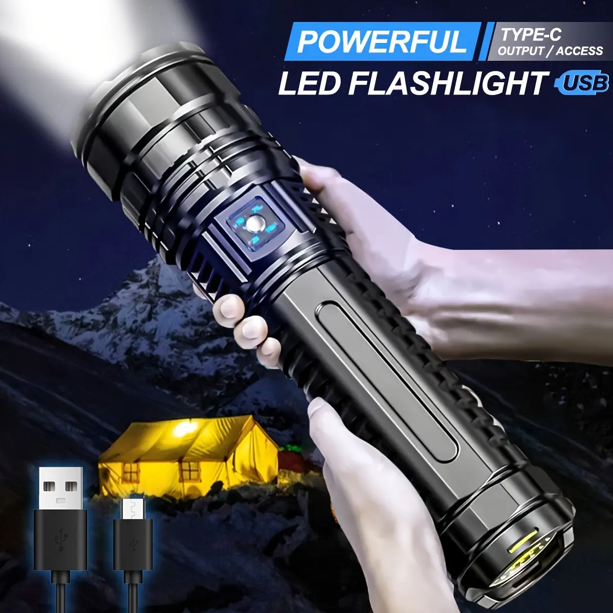 2025 Upgrade Ultimate Rechargeable LED Flashlight - 5 Lighting Modes, Waterproof, Long-Lasting Power - Durable Brightness for Emergencies, Camping, Outdoor- Portable & Rugged Grip rechargeable flashlight  Multipurpose Rechargeable flashlight  1000000