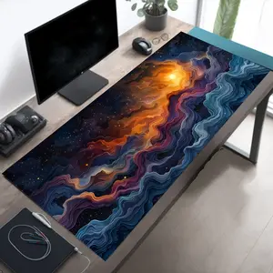 Galactic Dance of Light and Clouds Desk Mat, Deep Space Gaming Desk Mat Mouse Pad XXL, Pastel Cloud Waves Mousepad XL, Gamer Gift
