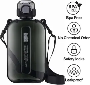 Viral 24 oz Flat Square Water Flask | Leakproof Portable Water Bottle for Travel Sports | Large Square Bottle Fits in Bag | Black