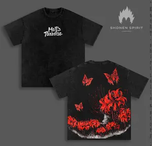 Hell’s Paradise Floral Graphic Tee, Jigokuraku Red Spider Lily Artwork Anime Shirt, Dark Seinen Butterfly Flower Illustration Manga T-Shirt, Japanese Gothic Aesthetic Anime Streetwear Tee, Unisex Anime Fan Apparel