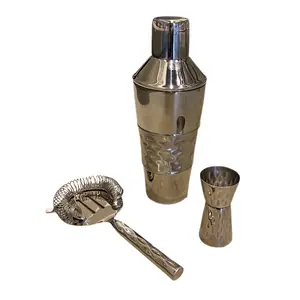 Platinum 3 Piece Strainer, Jigger & Cocktail Shaker