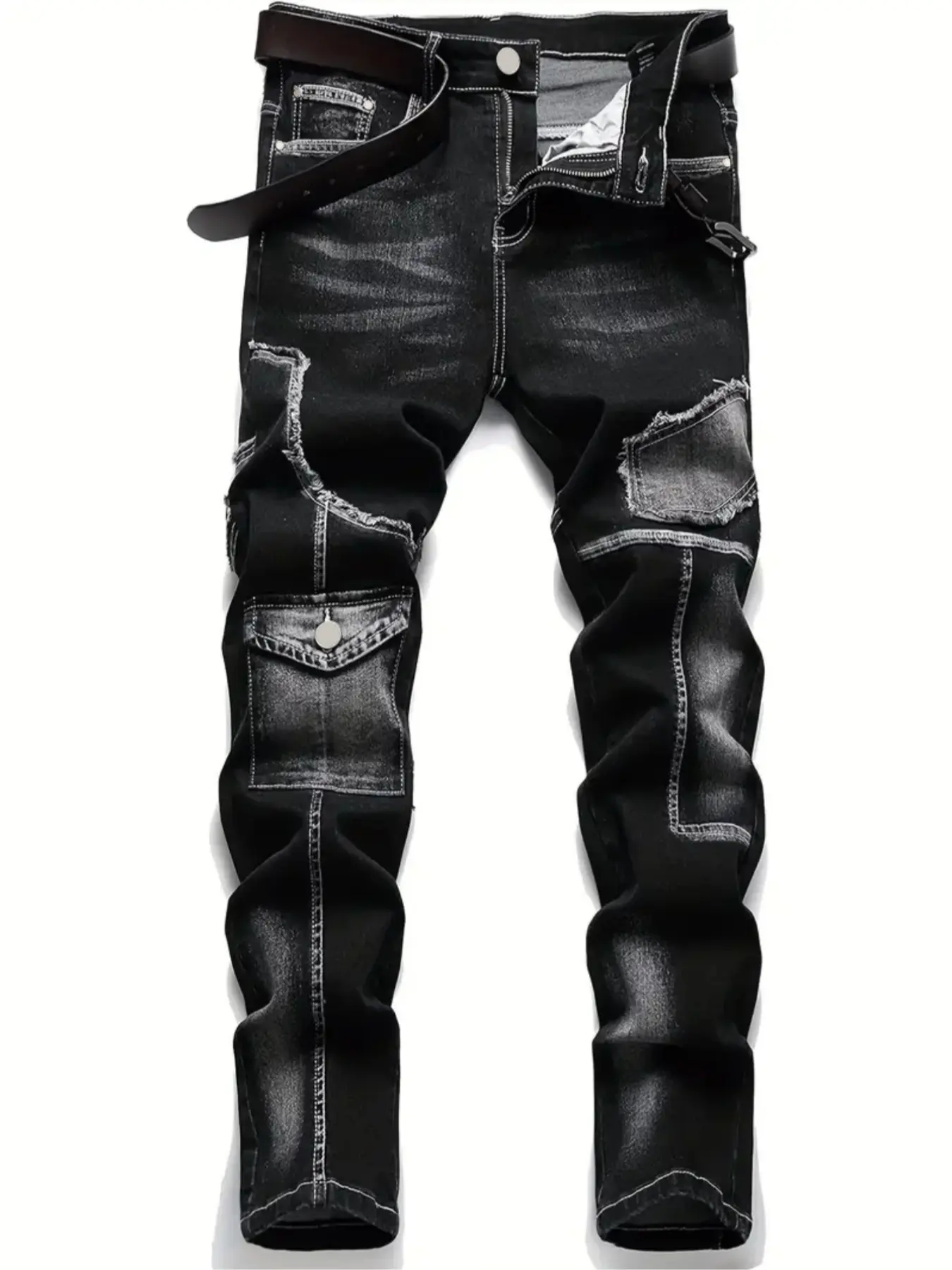 New Motorcycle Style Vintage Classic Denim Jeans, Dark Wash Vintage, Pants, Patchwork, Fashionable Fitted Comfort Fit, Casual Daily Wear, Trendy Multifunctional Design, Menswear, Streetwear, Pocket, Fashion Jean Bottoms