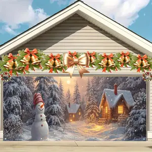 Christmas Village Scene Banner, Large Fabric Garage Door Cover, Outdoor Holiday Decoration, Perfect for Weddings Parties Festivals