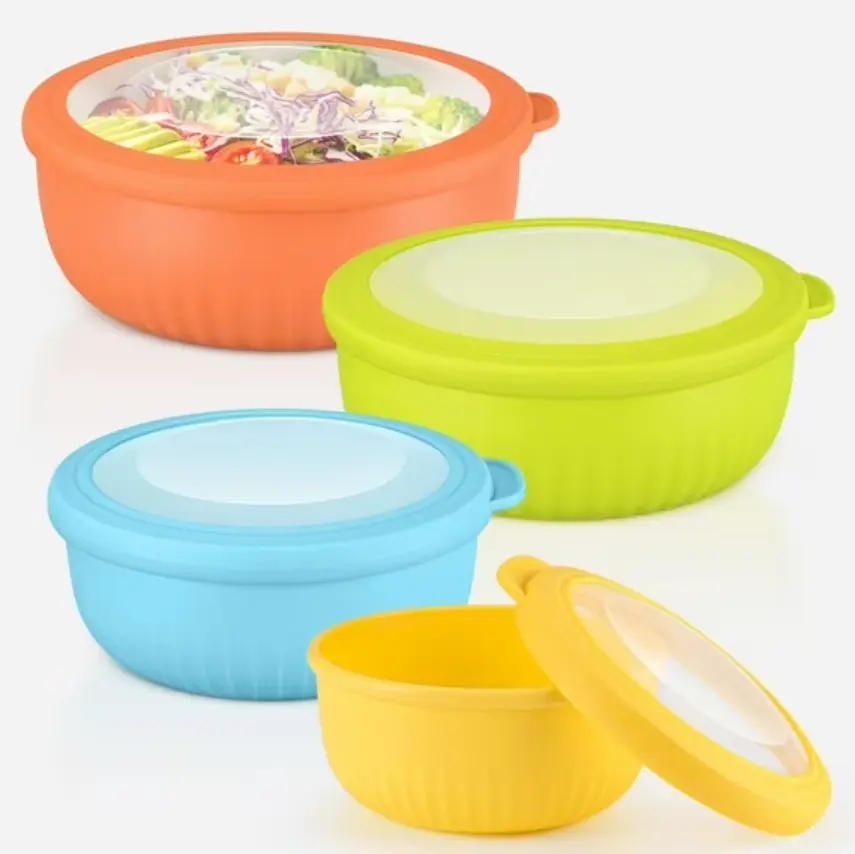 8Pcs Airtight Ribbed Nesting Plastic Mixing Bowl Set with Lids, Dishwasher Safe for Kitchen Prep, Serving, Storage