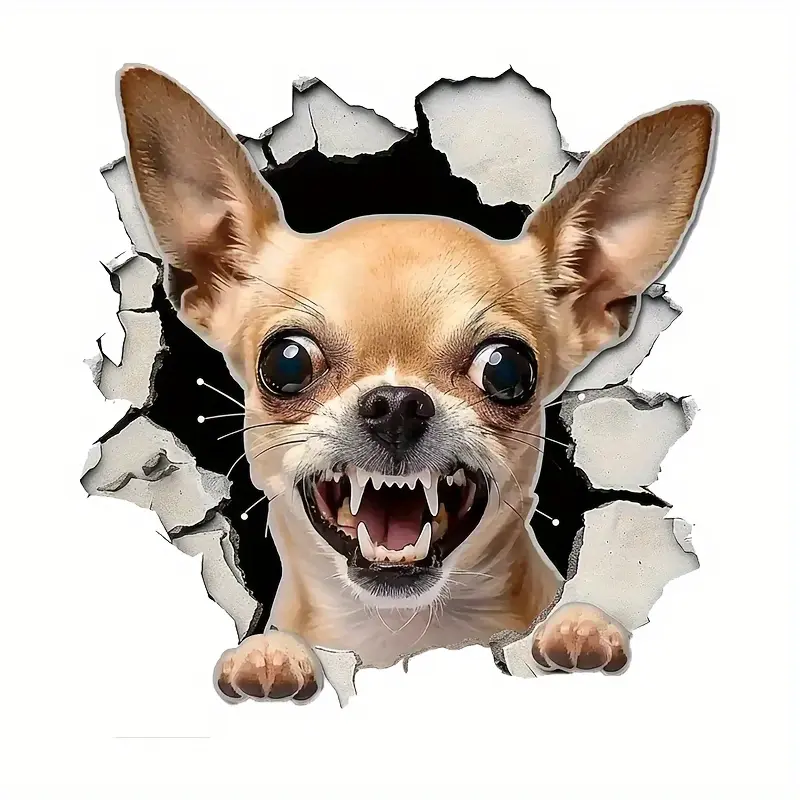1PC Playful Hole-Peeking Grumpy Cute Chihuahua Car Sticker, Funny car stickers, Sticker for Cars, Automobile Decals, For Car Bodies, 3D Hole-Effect + Grumpy Cute Expression Decor, Turn Your Ride into Playful Vibe, Carry Meme Presence on Trips