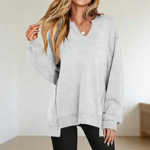 Women's V Neck Tunic Oversized Long Sleeve Pullover Loose Casual Top Trendy Fall Outfit