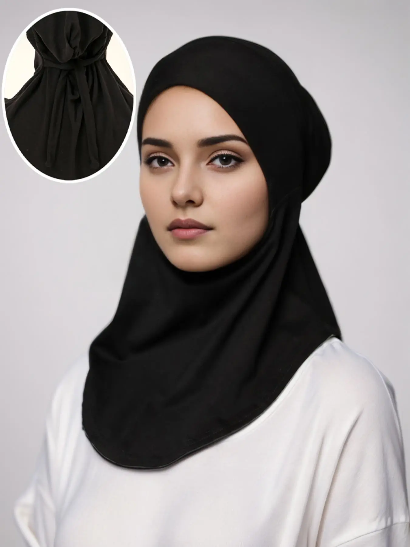 Women's Solid Color Instant Hijab, Elegant Breathable Hijab with Tie, Fashionable Hijab for Daily Wear