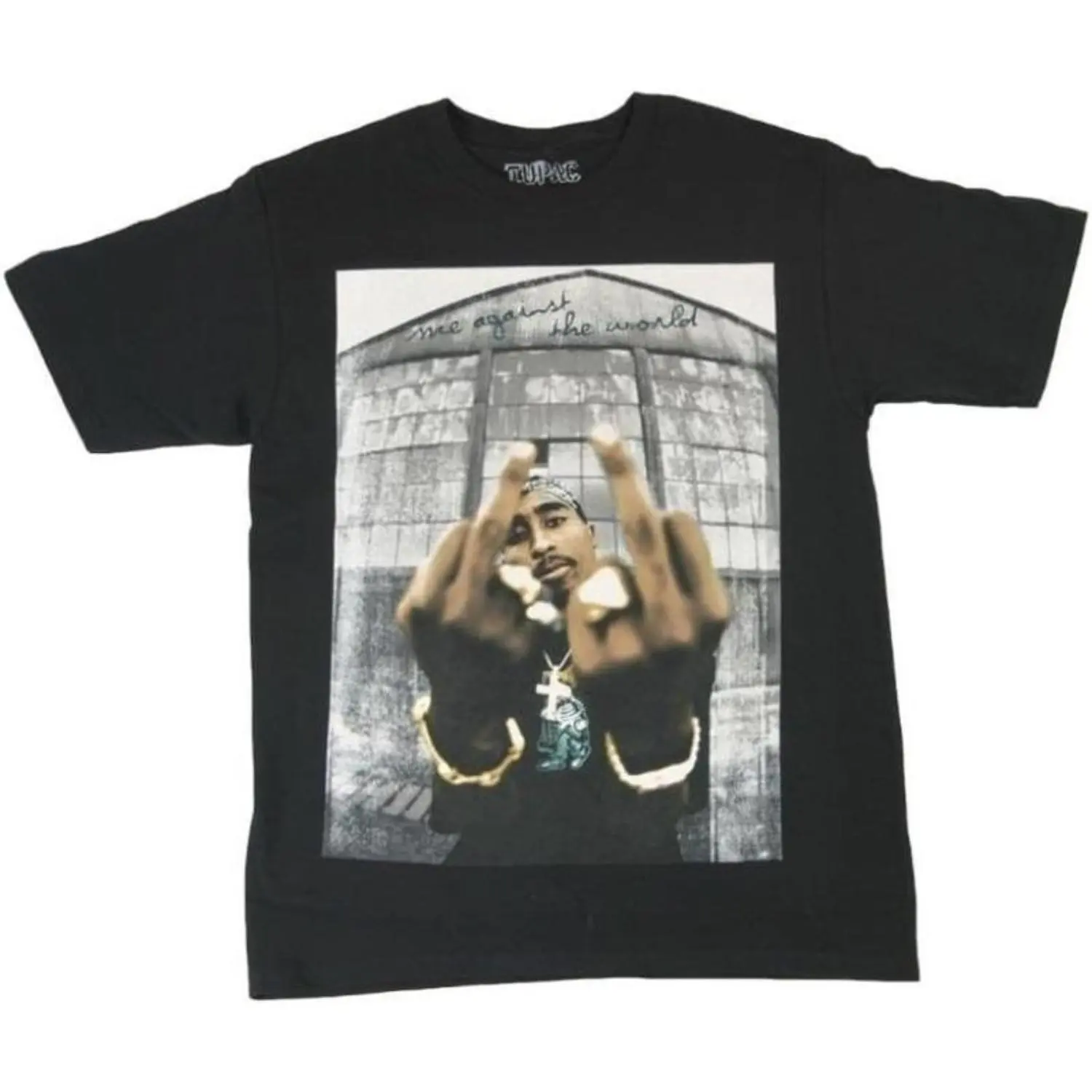 Men's 100% Cotton Tupac Graphic T-Shirt - Crew Neck Short Sleeve Top, Retro Vibe, "Me Against The World" Design, Blending Satire and Humor, Boldness, Inclusive Sizes (Up to XXXXL), Casual All-Season Basic, Machine Washable