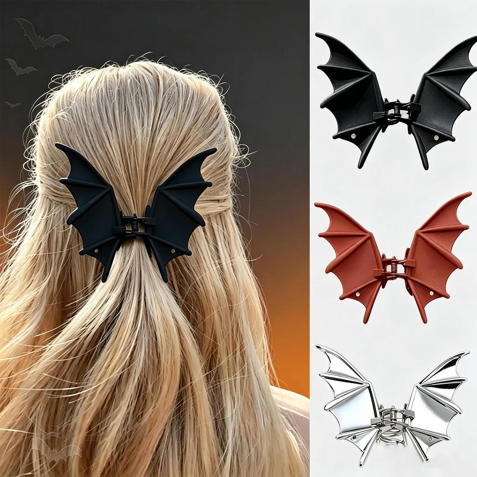 Halloween Cool Bat Design Hair Claws for Women and Girls, Punk Style Cool Metal Hair Clips, Bat Design Hairpins, Sturdy Headwear Claw Ponytail Hair Clip, Halloween Accessories