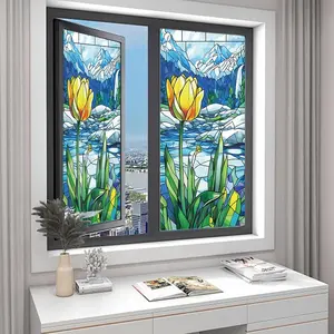 Tulip Pattern Glass Sticker, 1 Count Colorful Privacy Decorative Film, Decorative Sticker for Home & Office Use, Home Decor, Ornaments