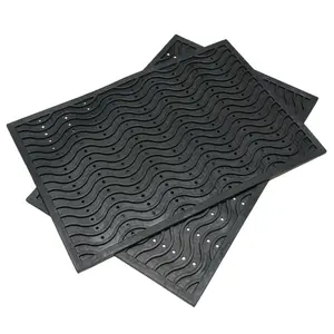 Rubber-Cal "Dura-Scraper Wave" Commercial Entrance Mat - 3/8 in x 24 in x 36 in - Black Rubber Doormats