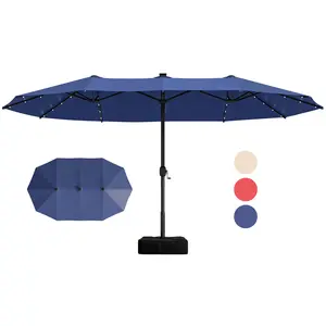 IRONCK 15FT Extra Wide Patio Umbrella with Heavy Base, 12 Ribs, SummerVibes Solar Lights, Waterproof Fabric, Wind-Resistant, Large Shade for Patio, Backyard