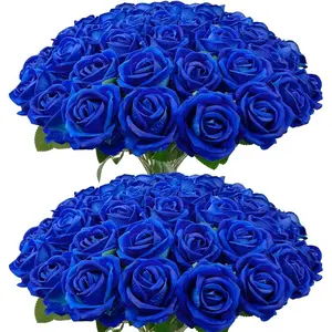 500pcs Realistic Blue Rose Petals, Non-Fading Artificial Flowers, DIY Wedding Bouquets, Bride Holding Flower, Valentine's Day Decorations, Artificial Roses