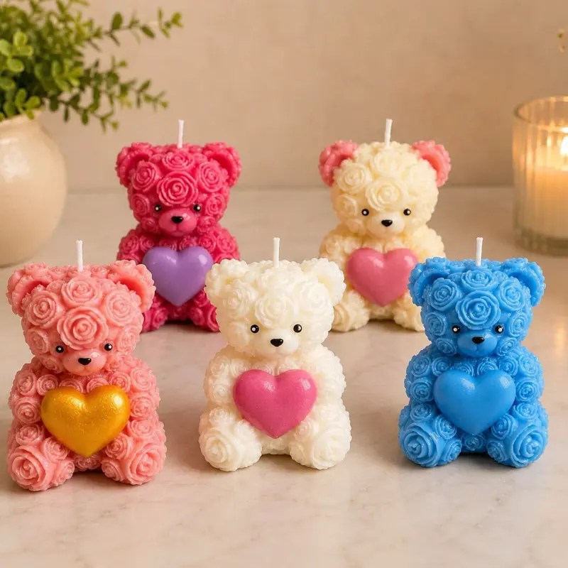 Handmade Rose Bear Candle