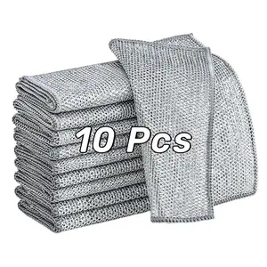 Wire Dishcloth, 10pcs Reusable Dishwashing Rag, Double-layer Dishcloth, Kitchen Cleaning Cloths, Kitchen Cleaning Tool for Kitchen Sink, Pot, Pan