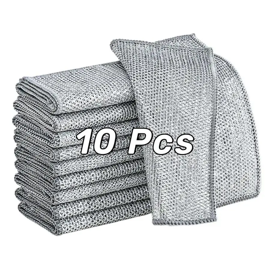Wire Dishcloth, 10pcs Reusable Dishwashing Rag, Double-layer Dishcloth, Dishcloths For Washing Dishes, Kitchen Cleaning Cloths, Kitchen Cleaning Tool for Kitchen Sink, Pot, Pan