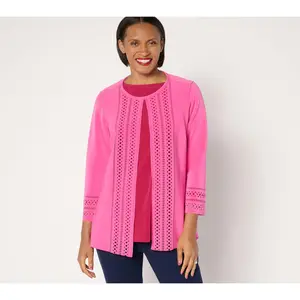 GRAVER Susan Graver LK Fusion Plus Petite Laser Cut Cardigan