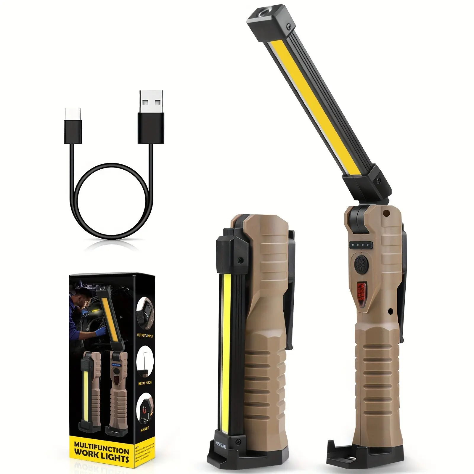 ZANOID Rechargeable Flashlights, LED Work Lights with Magnetic Base & Hanging Hook, 180°Rotate, 5 Modes, Work Light Mechanic Flashlight, Portable Led Flashlight, Rechargeable Powerful Flashlights