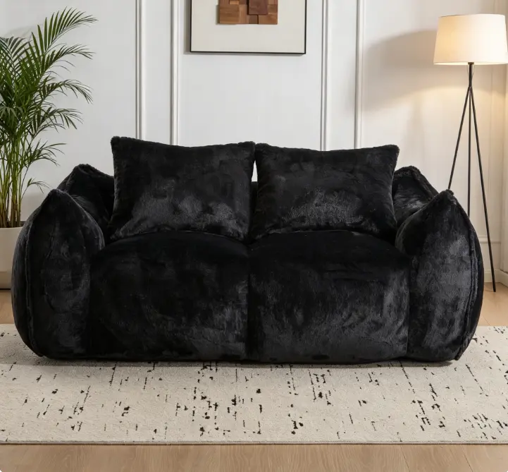 Giant Bean Bag Couch, Ultra Soft Fluffy Loveseat Sofa, Oversized Indoor Lounge Chair with Pillows for Living Room Bedroom, No Assembly Needed, Comfy Couch, Daily Relaxation