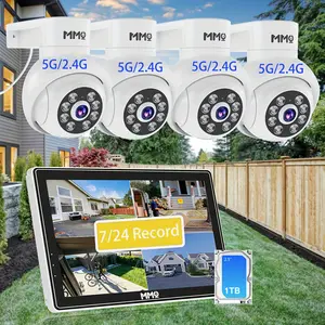 2024 5G/2.4G Wireless Security Camera Outdoor, 24/7 Recording 5MP Cameras with Monitor NVR System for Home Security Outside, Motion Detection and Siren, Auto Tracking, 3K Full Color Night Vision, 2-Way Audio