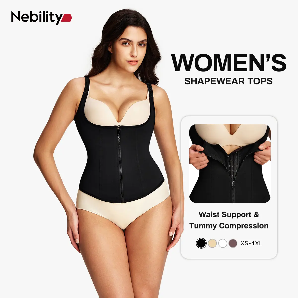 [Live] Nebility Women's Highwaist Corset Vest | Tummy Tuck Shapewear, Black | Sport & Daily Compression Womenswear Shaper Clothes Basic Minimalist