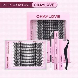 OKAYLOVE Manga-Fox Lash Clusters Kit  Fox Eye Lash Extension Kit  Lightweight Eyelashes Clusters with Waterproof Long-lasting Lash Bond and Seal,Tweezers and Remover for DIY Eyelash at Home Easily, Natural Makeup Girl Gifts