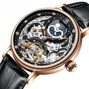 KINYUED Automatic Mechanical Business Watch Tourbillon GMT Moon Phase Multifunctional