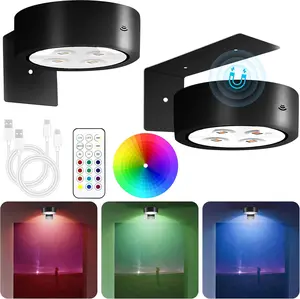 Black-RGB 2Pcs Picture Lights with RGB Color Changing LED Display, Magnetic Painting Light, Remote Control, Wireless Home Wall Decor Puck Light