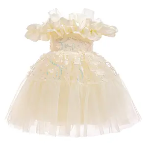 Girls Princess Dress Off Shoulder Embroidery Host Dress One Piece Kid Performance Dress ZT-4042 Tutu Formal