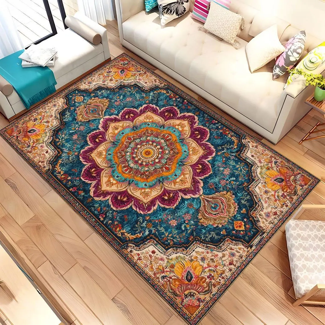 Mandala Area Rug, Boho Mystic Floor Rug, Colorful Floral Mandala Carpet, Spiritual Home Decor, Mandala Rug, Colorful Mandala Rug, Area Rug 50