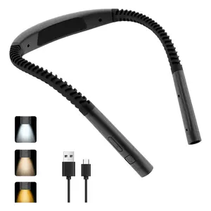 Ergonomic Design Neck Hanging Reading Lamp, 3 Colors Light and 5 Brightness Levels. Lamp Body is Flexible and Foldable, with Timer. Lightweight Book light Suitable for Reading, Knitting, Repairing and Camping