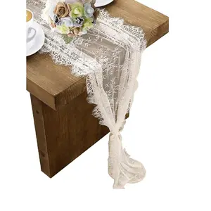 1-Piece Polyester Rectangle Embroidered Lace Table Runner (14x118in) - Boho Rustic Cloth for Home, Wedding, Festive Party Decor Supplies