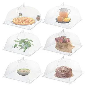 6 Pack Mesh Food Covers,17"Lx17"W Large Food Cover,White Nylon Covers,Pop-Up Serving Dish Covers Tent Umbrella,for Patio Net for Outdoor Camping, Picnics, Parties,BBQ,Collapsible and Reusable