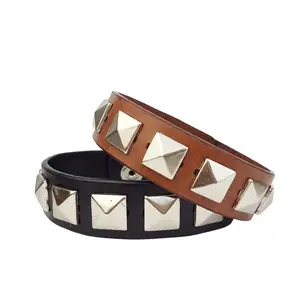 Leather Cuff with Silver Pyramid Studs - Black & Brown Options Available