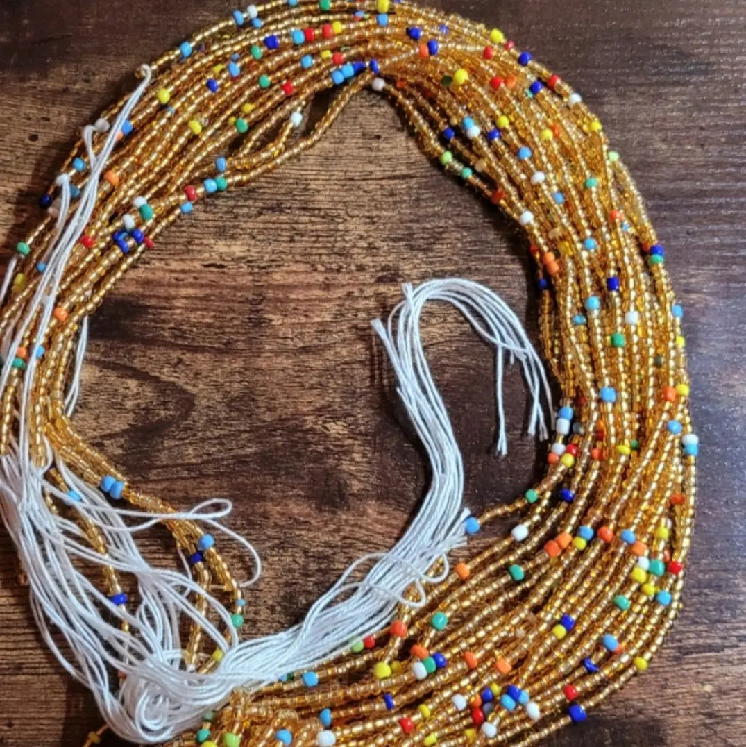 Tie On Body Jewelry - Gold Multi Waistbeads for Women, 48'' Length