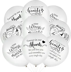 60 Pcs Memorial Balloons 12 Inch Latex Balloons with Ribbons for Funeral, Memorial Day, Remembrance & Tribute Decorations Wing Style Sympathy Balloons