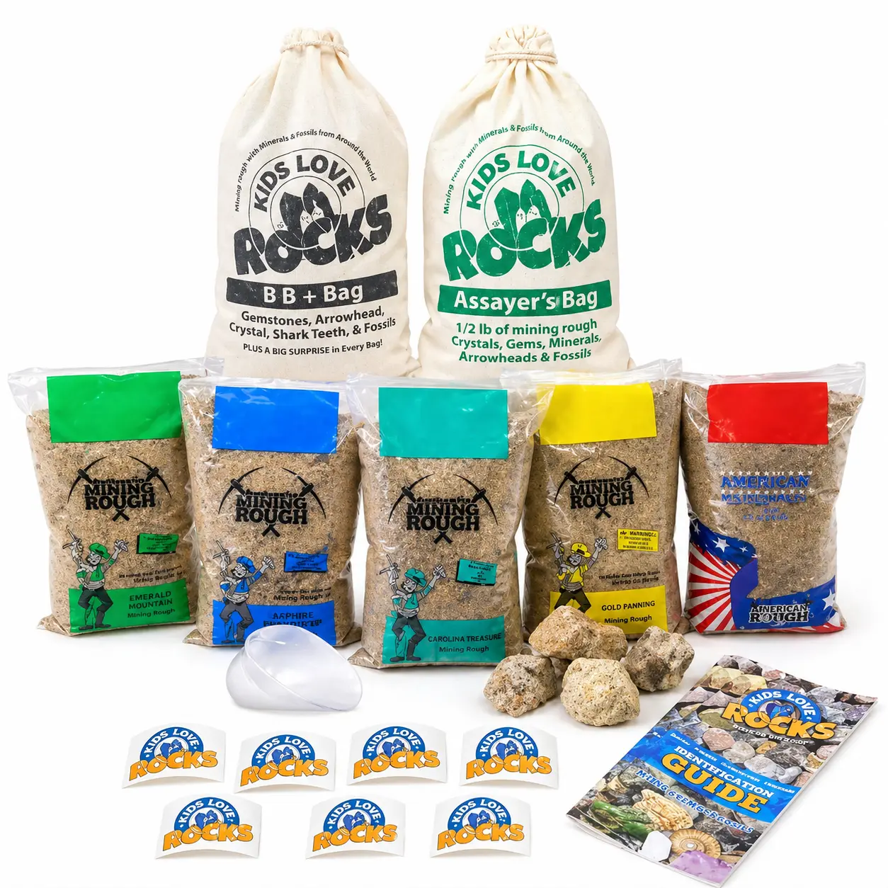Gemstone Mining Bags Super Sampler Variety Pack – Natural Crystal Dig Kit with Geodes, Selenite Heart & Mixed Color Bags | 25lb Discovery Set