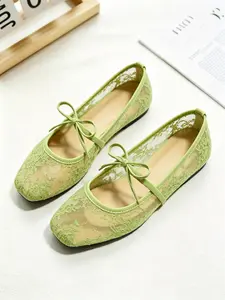 Elegant Embroidered Ballet Flats, Flat Round Toe, Gingham Pattern, Textile Upper, Rubber Sole, Casual Spring & Fall Shoes, Comfortable Fit, Versatile Fashion Shoes