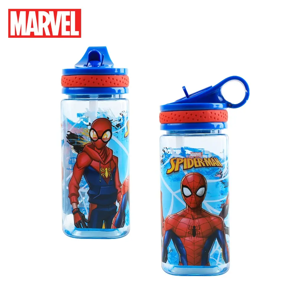 Marvel Spider-Man 480ML Straw Bottle, Blue Color, Portable & Durable Design, Ideal for Daily Use & Gifts, Recycled Material, Daily Water Intake Bottle