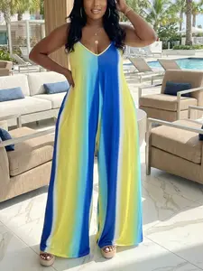 Plus Size Ombre Wide Leg Jumpsuit – Flowy Casual Vacation Resort Outfit for Curvy Women Womenswear