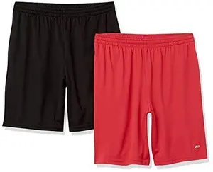 Amazon Essentials Men's Performance Tech Loose-Fit Shorts (Available in Big & Tall), Pack of 2, Black/Red, Medium