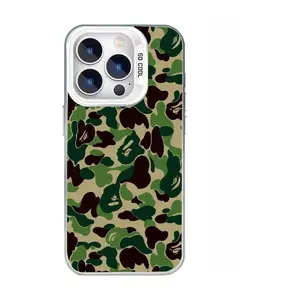 Simple camouflage BAPE silver phone case, compatible with iPhone 12, 13, 14, 15, 16, and 17, with a matte finish. A perfect gift choice.
