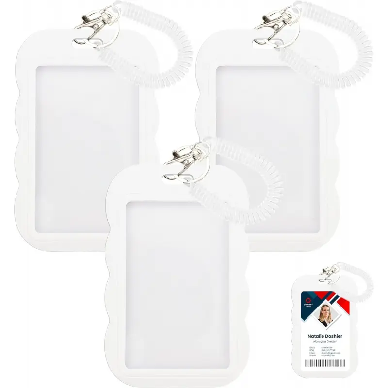 3 Pcs Acrylic Photocard Holder Keychain Photo Card Holders 3 Inch Clear ID Badge Holder Bus Credit ID Bank Card Holders with 3 Spiral Wrist Coil(Waves White) Plastic ID Badge Holder