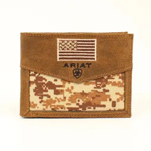 Bi-Fold Wallet – Leather with Embroidered USA Flag & Black Signature Logo