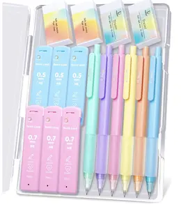 (Set of 17) Pencil Set: 6 Mechanical Pencils (0.7mm & 0.5mm) 6 Tubes of HB Refills and 4 Erasers, Supplies for Writing, Drawing