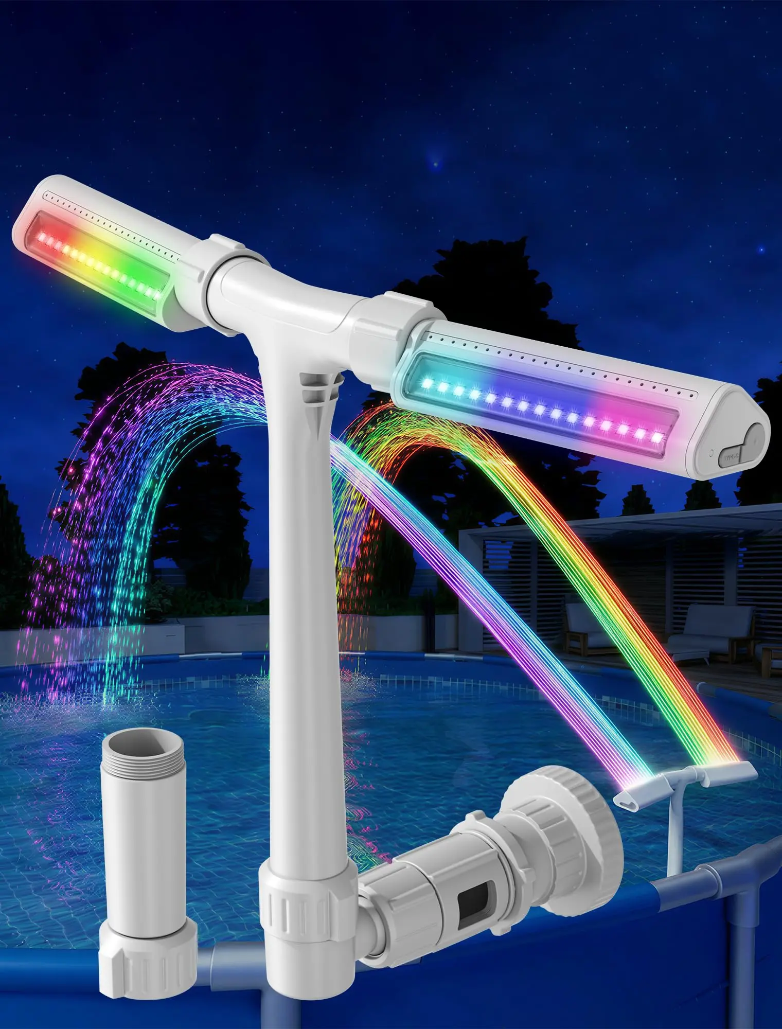 POOLHOUR Pool Fountain with Lights for Above Ground Pools, 360° Adjustable Water Sprinkler Dual High-Pressure Spray, Remote-Controlled, Waterfall Cooler for Inground Pools